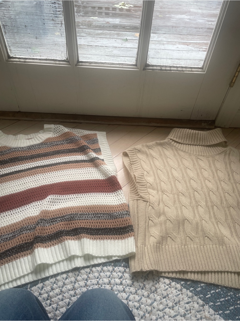 Short Sleeve Sweater - Cream & Striped Multi bundle